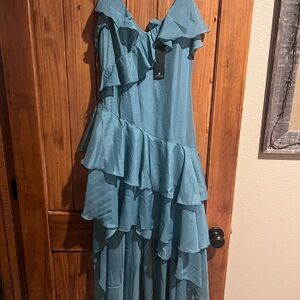 Lulu's Teal Ruffled High-Low Maxi Dress